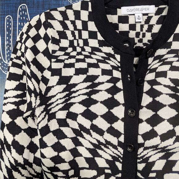 Daydreamer Eclipse Wave Fitted Button Down Knit Cardigan Black Women's Small - Picture 4 of 7